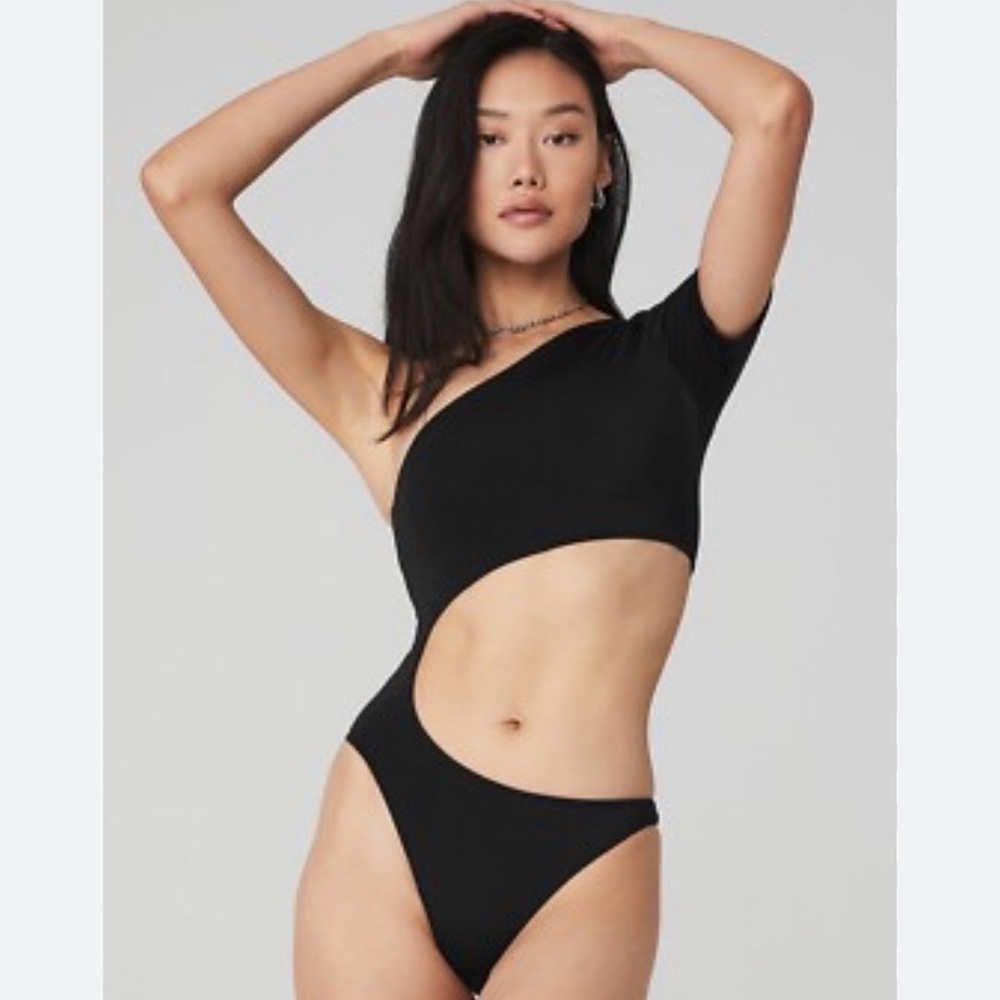 ALO Yoga Black Asymmetrical Bodysuit